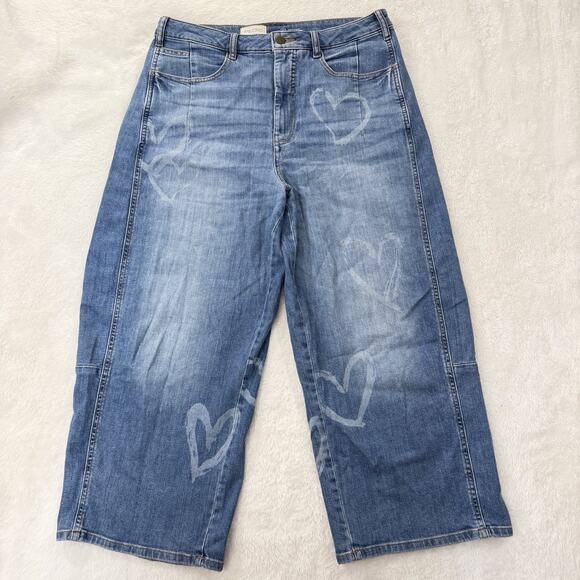 Anthropologie The Kenna High Rise Heritage Barrel Jeans w Hearts by Pilcro Sz 31 - Picture 2 of 15